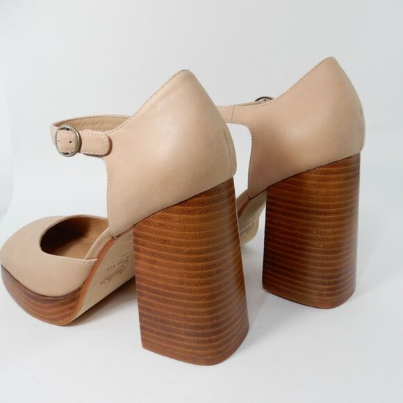 CANDIE'S Halt Platform Pumps Block Heel Size 10 Natural All Leather NEW $160 - Picture 7 of 15
